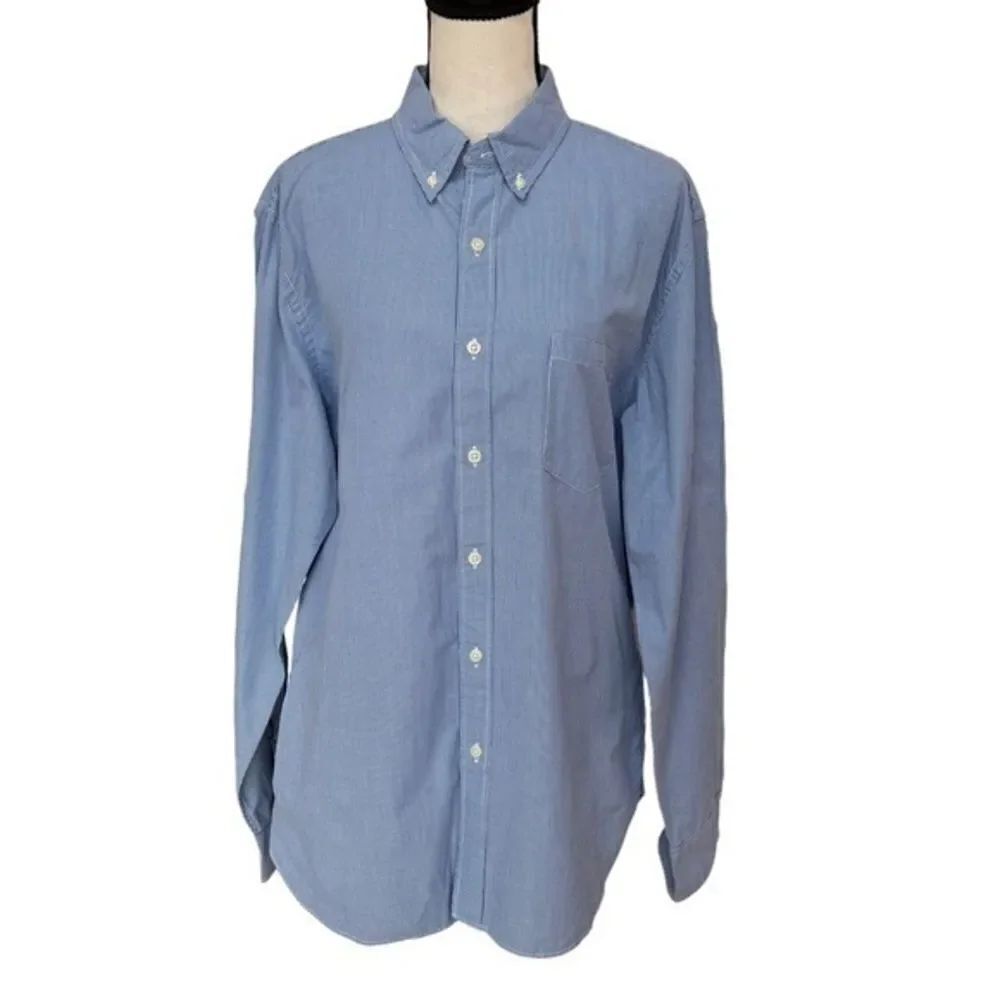 J. Crew 2-ply 100% cotton blue/white button down men’s casual shirt size L
